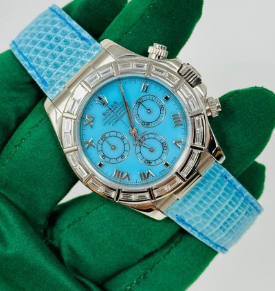 Rolex Daytona Beach Blue Daytona With Factory Baguette Bezel 116589br Extremely Rare