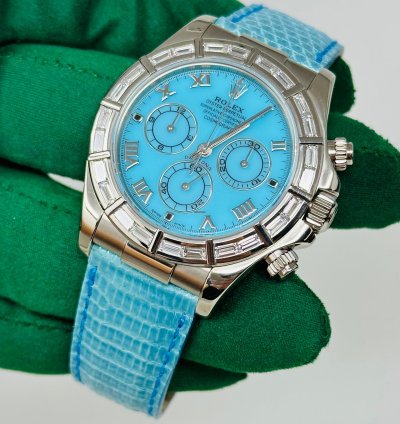 Rolex Daytona Beach Blue Daytona With Factory Baguette Bezel 116589br Extremely Rare