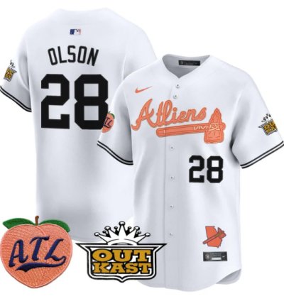 Matt Olson Jersey 28 Atlanta Braves Atliens Peach Vapor Premier Limited Stitched White