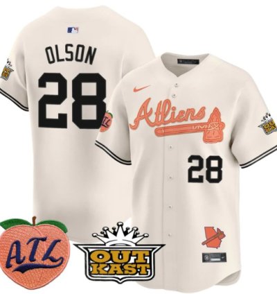 Matt Olson Jersey 28 Atlanta Braves Atliens Peach Vapor Premier Limited Stitched Cream