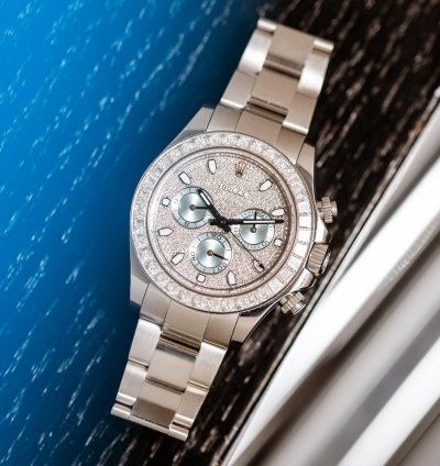 Rolex Daytona Cosmograph Ref 116576tbr 950 Platinum Diamond Setting On Bezel Dial Box Papers Bj-2015