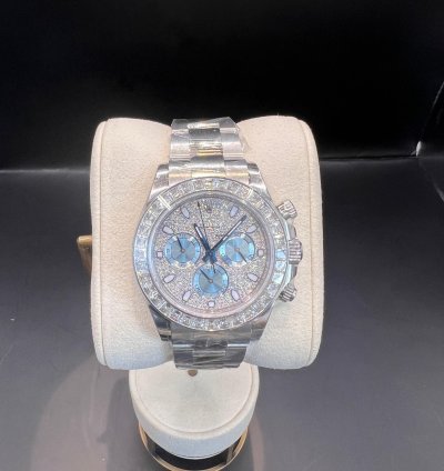 Rolex Daytona Diamond Pave Dial Baguette Diamond Bezel Full Platinum