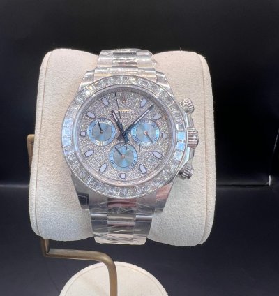Rolex Daytona Diamond Pave Dial Baguette Diamond Bezel Full Platinum