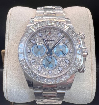 Rolex Daytona Diamond Pave Dial Baguette Diamond Bezel Full Platinum
