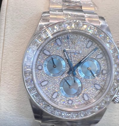 Rolex Daytona Diamond Pave Dial Baguette Diamond Bezel Full Platinum
