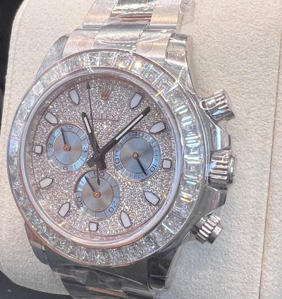 Rolex Daytona Diamond Pave Dial Baguette Diamond Bezel Full Platinum
