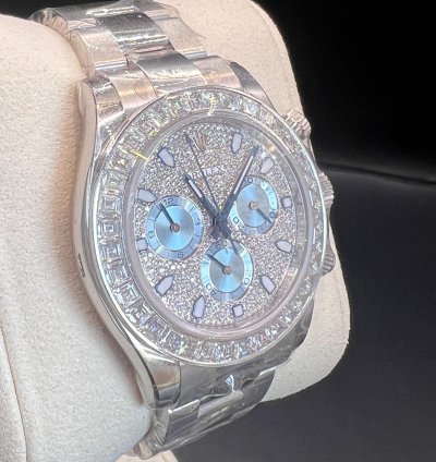 Rolex Daytona Diamond Pave Dial Baguette Diamond Bezel Full Platinum