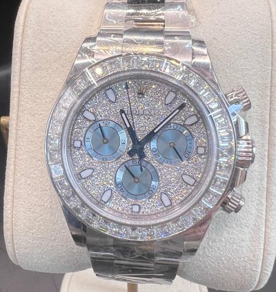 Rolex Daytona Diamond Pave Dial Baguette Diamond Bezel Full Platinum