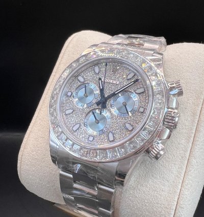Rolex Daytona Diamond Pave Dial Baguette Diamond Bezel Full Platinum