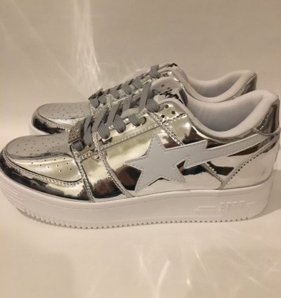 Bape Bapesta Og Gray Patent Leather Low Top Sneaker