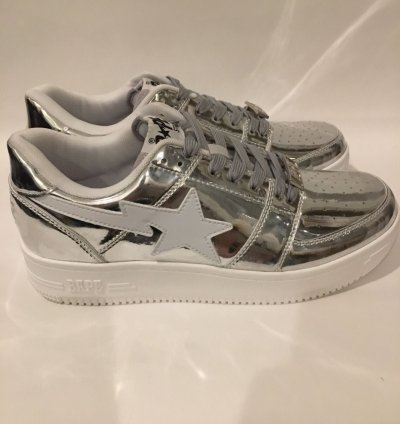 Bape Bapesta Og Gray Patent Leather Low Top Sneaker