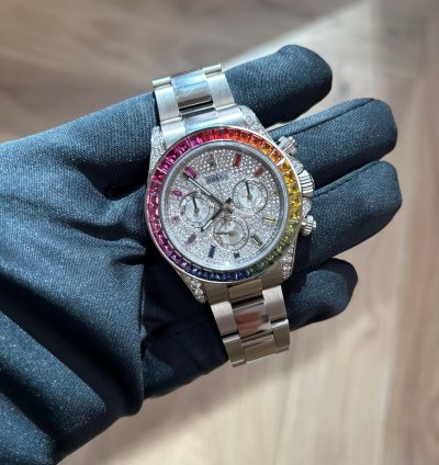 Rolex Daytona Rainbow 2022 Rolex Daytona White Gold Pave Dial Raindbow Bezel
