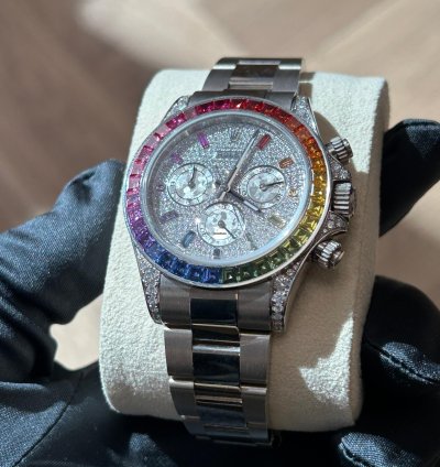 Rolex Daytona Rainbow 2022 Rolex Daytona White Gold Pave Dial Raindbow Bezel