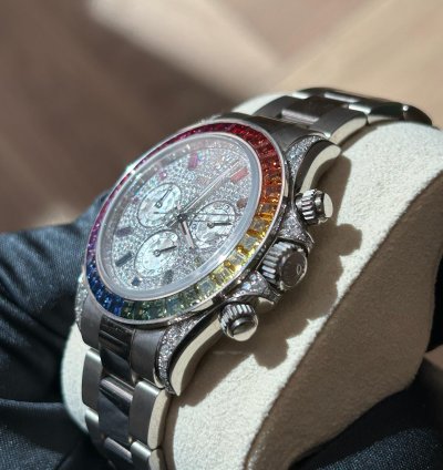 Rolex Daytona Rainbow 2022 Rolex Daytona White Gold Pave Dial Raindbow Bezel