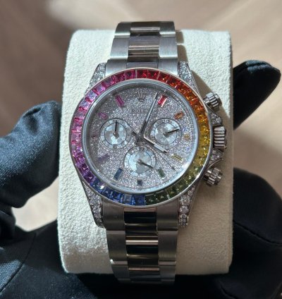 Rolex Daytona Rainbow 2022 Rolex Daytona White Gold Pave Dial Raindbow Bezel