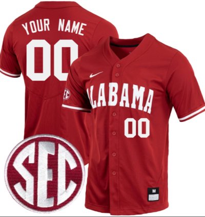 Custom Alabama Crimson Tide Baseball Crimson Full Button Jersey Stitched Sec Patch