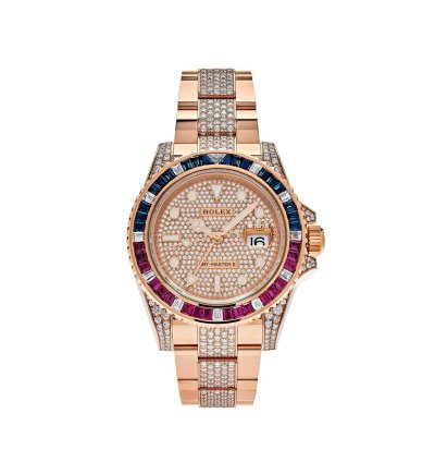 Rolex Gmt-master Ii 126755saru Rose Gold Sapphire And Ruby Diamond Pave