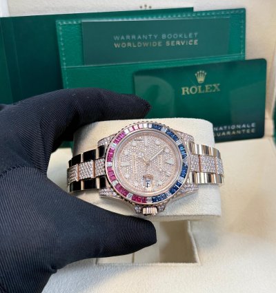 Rolex Gmt-master Ii Everose Gold Full Diamond Paved Dial Bracelet Sapphire Ruby