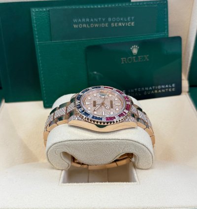 Rolex Gmt-master Ii Everose Gold Full Diamond Paved Dial Bracelet Sapphire Ruby