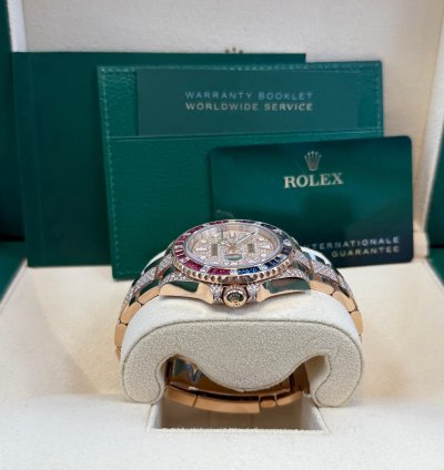Rolex Gmt-master Ii Everose Gold Full Diamond Paved Dial Bracelet Sapphire Ruby