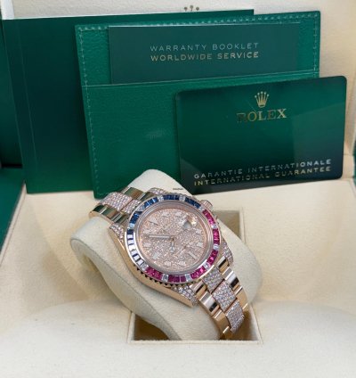 Rolex Gmt-master Ii Everose Gold Full Diamond Paved Dial Bracelet Sapphire Ruby