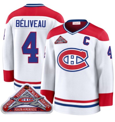Jean Béliveau Jersey 4 Montreal Canadiens Timeless Premium Stitched 1992 Blue Line