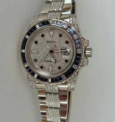 Rolex Submariner Date Exklusiv 18k Wei Gold Mit Diamanten full Set