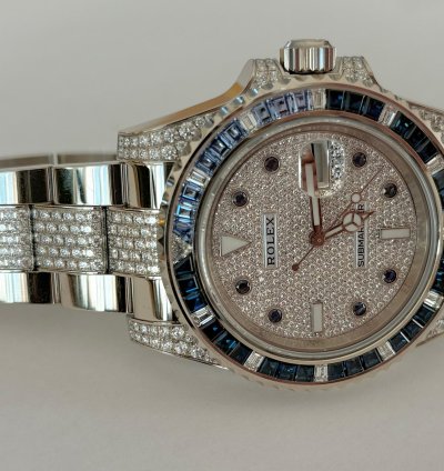 Rolex Submariner Date Exklusiv 18k Wei Gold Mit Diamanten full Set
