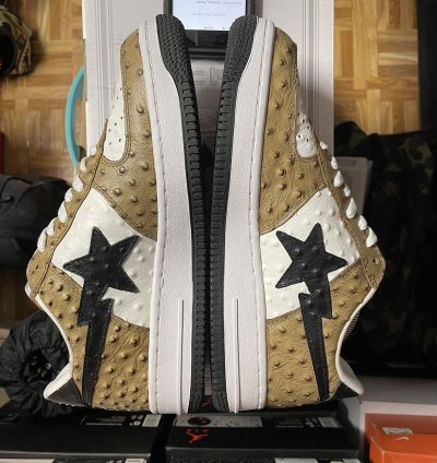 Bape Sta 2010 Ostrich Brown White Leather 8 5us