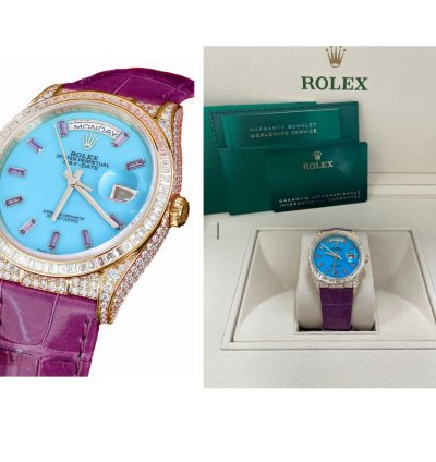 Rolex Day-date 128458tbr Purple Strap Blue Dial Factory Diamonds