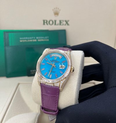 Rolex Day-date 128458tbr Purple Strap Blue Dial Factory Diamonds