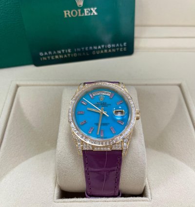 Rolex Day-date 128458tbr Purple Strap Blue Dial Factory Diamonds