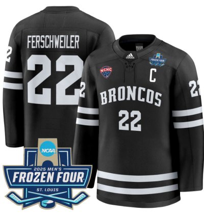 Pat Ferschweiler Jersey 22 Western Michigan Broncos 2025 Frozen Four Patch Stitched Black
