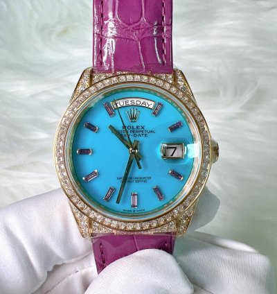 Rolex Day-date 36 2024 New Day-date 36mm Turquoise Baguette Pink Sapphire