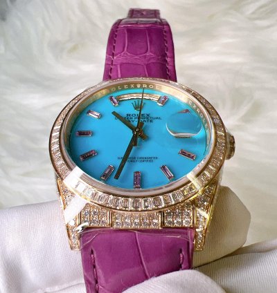 Rolex Day-date 36 2024 New Day-date 36mm Turquoise Baguette Pink Sapphire