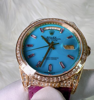 Rolex Day-date 36 2024 New Day-date 36mm Turquoise Baguette Pink Sapphire