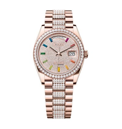 Rolex Day-date 36 36mm 128345rbr-0043 Rose Gold With Paved Diamond Dial Watch 2024