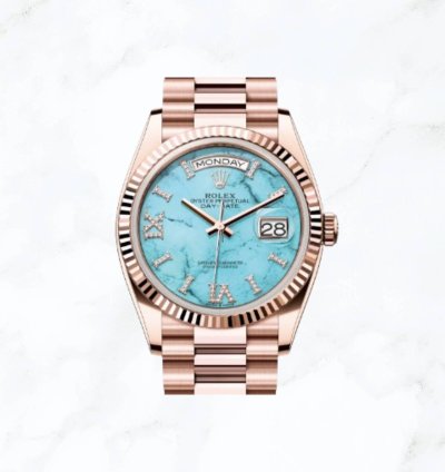 Rolex Day-date 36 Everose Gold Turquoise Diamond Dial new Unworn