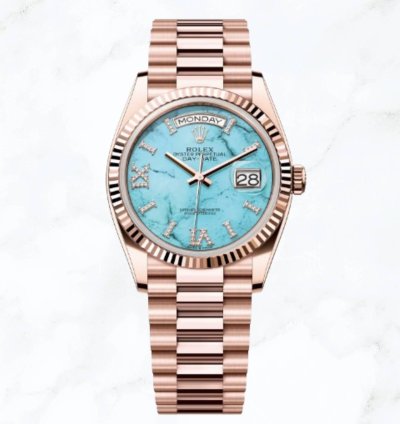 Rolex Day-date 36 Everose Gold Turquoise Diamond Dial new Unworn