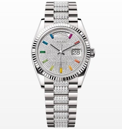 Rolex Day-date 36 Paved Rainbow Baguette Dial Unworn
