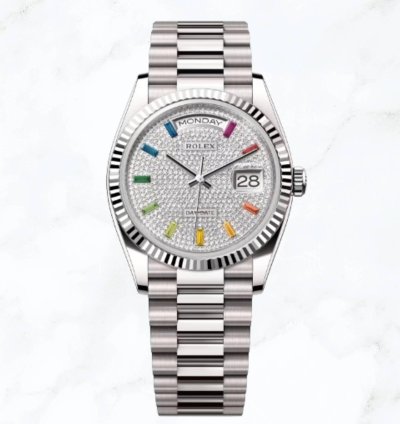 Rolex Day-date 36 White Gold Pave Diamond 128239 new Unworn