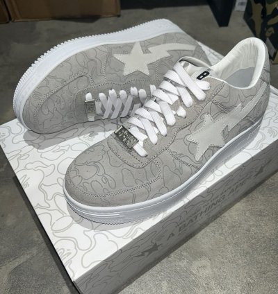 Bape Sta Bapesta Solebox Sz 8 5 Light Grey Suede White
