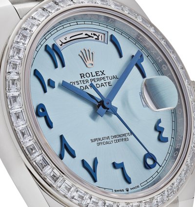 Rolex Day-date 40 228396tbr Platinum Ice Blue Arabic Dial Diamond Bezel