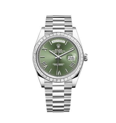 Rolex Day-date 40 228396tbr Platinum Olive Green Dial Diamond Bezel