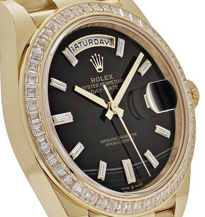 Rolex Day-date 40 228398tbr Yellow Gold Onyx Baguette Diamond Dial Baguette Bezel 2023