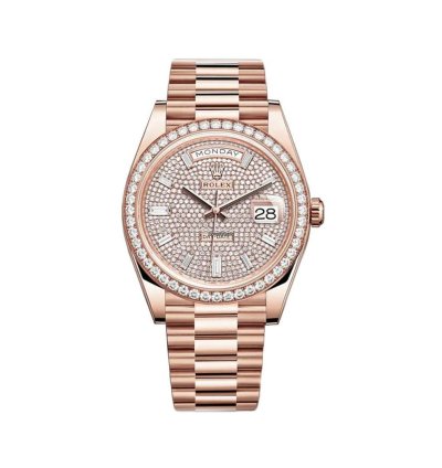 Rolex Day-date 40 40mm 18k Everose Gold President Pave Baguette Diamond Dial