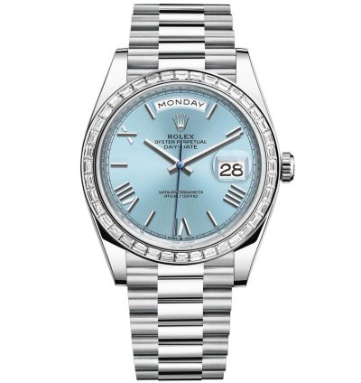 Rolex Day-date 40 40mm Diamond Bezel Platinum Ice-blue Index Dial Presidential Bracelet 228396