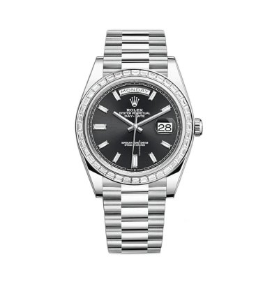 Rolex Day-date 40 40mm Platinum President Baguette Diamond Bezel Black Baguette Diamond Dial
