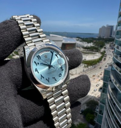 Rolex Day-date 40 Ice Blue Arabic President 228206 Platinum New Full Set New