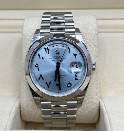 Rolex Day-date 40 Ice Blue Arabic President 228206 Platinum New Full Set New
